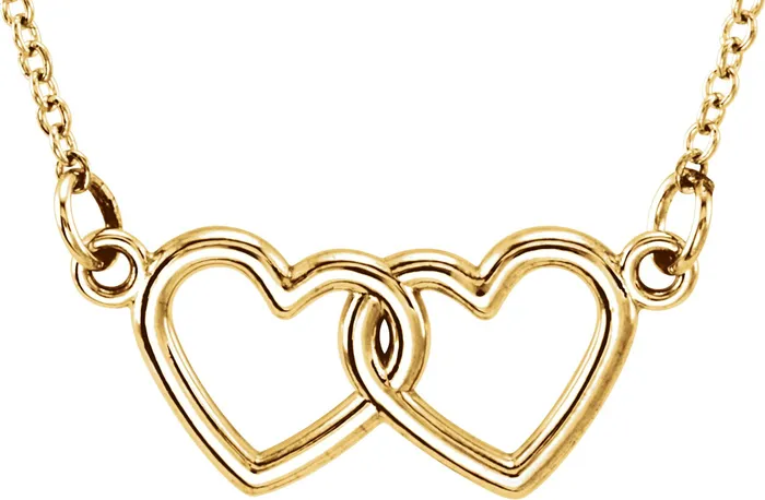 TreasureFineJewelers Necklaces 14K Yellow Gold Tiny Posh Double Heart 1618 Necklace TreasureFineJewelers Necklaces 14K Yellow Gold Tiny Posh Double Heart 1618 Necklace