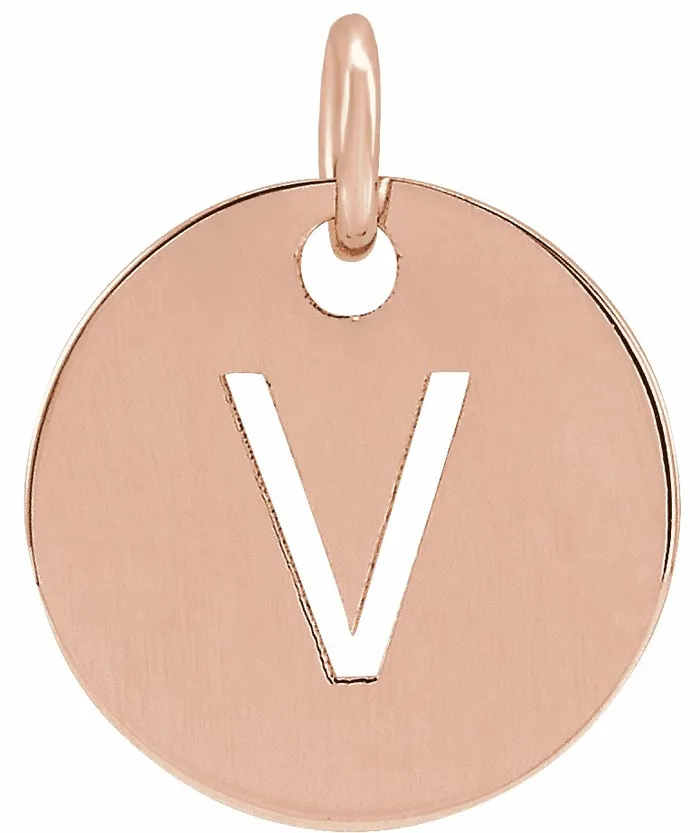 TreasureFineJewelers Necklaces 18K Rose GoldPlated Sterling Silver Initial V 10 mm Disc Pendant TreasureFineJewelers Necklaces 18K Rose GoldPlated Sterling Silver Initial V 10 mm Disc Pendant