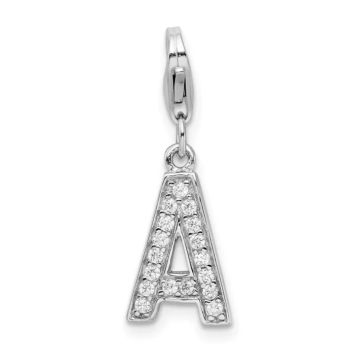 TreasureFineJewelers Necklaces Amore La Vita Sterling Silver Rhodiumplated Polished CZ Letter A Initial Charm with Fancy Lobster Clasp TreasureFineJewelers Necklaces Amore La Vita Sterling Silver Rhodiumplated Polished CZ Letter A Initial Charm with Fancy Lobster Clasp