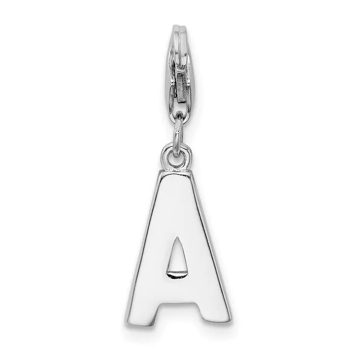 TreasureFineJewelers Necklaces Amore La Vita Sterling Silver Rhodiumplated Polished CZ Letter A Initial Charm with Fancy Lobster Clasp