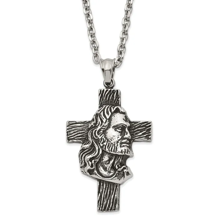 TreasureFineJewelers Necklaces Chisel Stainless Steel Antiqued and Polished Jesus Cross Pendant on a 24 inch Cable Chain Necklace TreasureFineJewelers Necklaces Chisel Stainless Steel Antiqued and Polished Jesus Cross Pendant on a 24 inch Cable Chain Necklace
