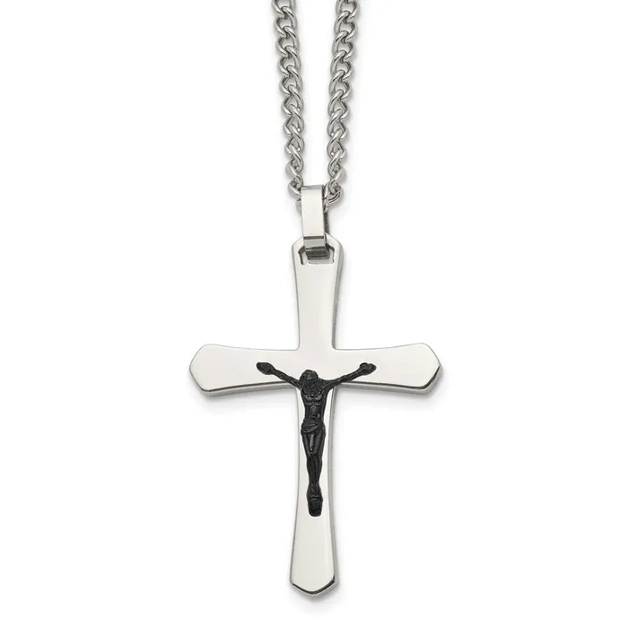 TreasureFineJewelers Necklaces Chisel Stainless Steel Polished Black IPplated Crucifix Pendant on a 24 inch Curb Chain Necklace TreasureFineJewelers Necklaces Chisel Stainless Steel Polished Black IPplated Crucifix Pendant on a 24 inch Curb Chain Necklace