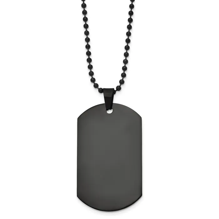 TreasureFineJewelers Necklaces Chisel Stainless Steel Polished Black IPplated Dog Tag on a 20 inch Ball Chain Necklace