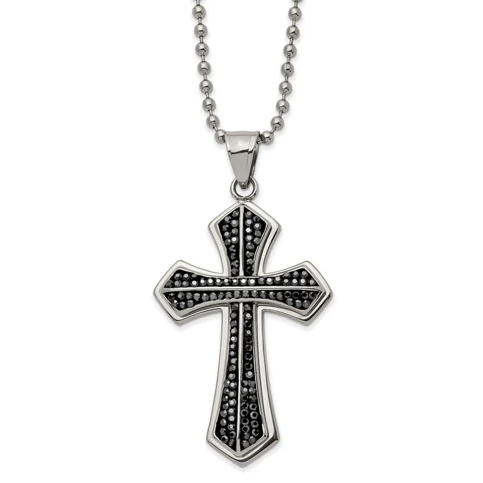 TreasureFineJewelers Necklaces Chisel Stainless Steel Polished Black Preciosa Crystal Cross Pendant on a 22 inch Ball Chain Necklace TreasureFineJewelers Necklaces Chisel Stainless Steel Polished Black Preciosa Crystal Cross Pendant on a 22 inch Ball Chain Necklace