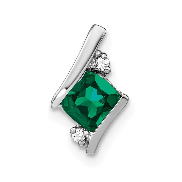 TreasureFineJewelers Necklaces Sterling Silver Antique Cushion Cr Emerald and Diamond Pendant TreasureFineJewelers Necklaces Sterling Silver Antique Cushion Cr Emerald and Diamond Pendant