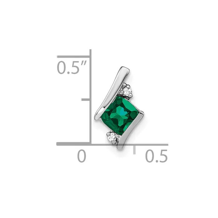 TreasureFineJewelers Necklaces Sterling Silver Antique Cushion Cr Emerald and Diamond Pendant