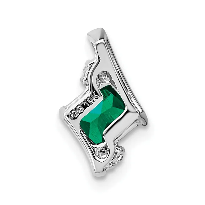 TreasureFineJewelers Necklaces Sterling Silver Antique Cushion Cr Emerald and Diamond Pendant