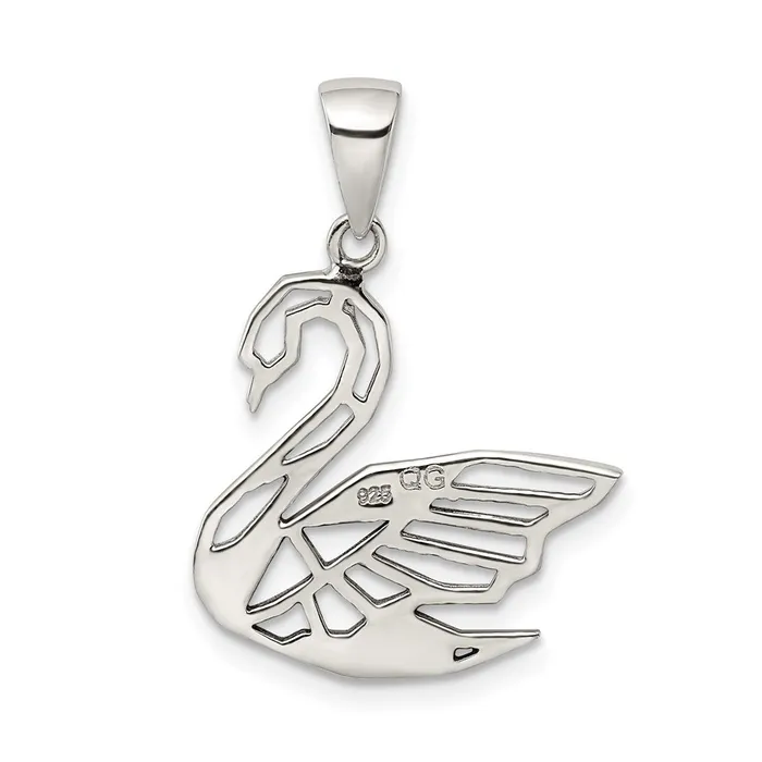 TreasureFineJewelers Necklaces Sterling Silver Antiqued Marcasite Swan Pendant
