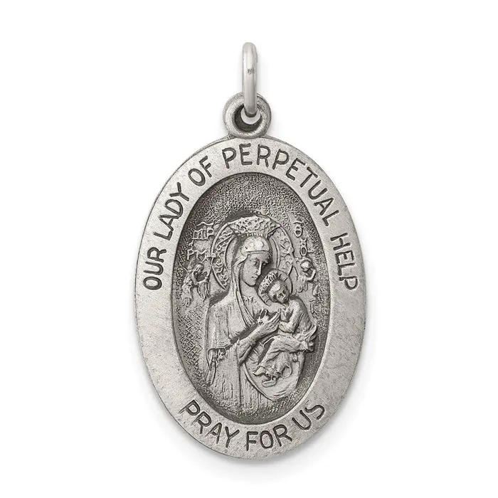 TreasureFineJewelers Necklaces Sterling Silver Antiqued Our Lady of Perpetual Help Oval Medal TreasureFineJewelers Necklaces Sterling Silver Antiqued Our Lady of Perpetual Help Oval Medal