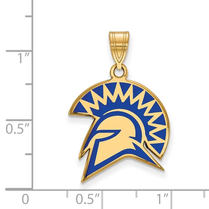 TreasureFineJewelers Necklaces Sterling Silver Goldplated San Jose State University Spartan Large Enameled Pendant