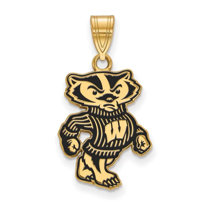 TreasureFineJewelers Necklaces Sterling Silver Goldplated University of Wisconsin Badger Large Enameled Pendant TreasureFineJewelers Necklaces Sterling Silver Goldplated University of Wisconsin Badger Large Enameled Pendant