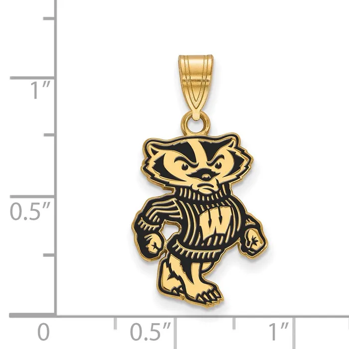 TreasureFineJewelers Necklaces Sterling Silver Goldplated University of Wisconsin Badger Large Enameled Pendant