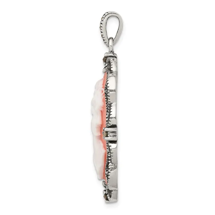 TreasureFineJewelers Necklaces Sterling Silver Marcasite Plastic Pink Cameo Pendant