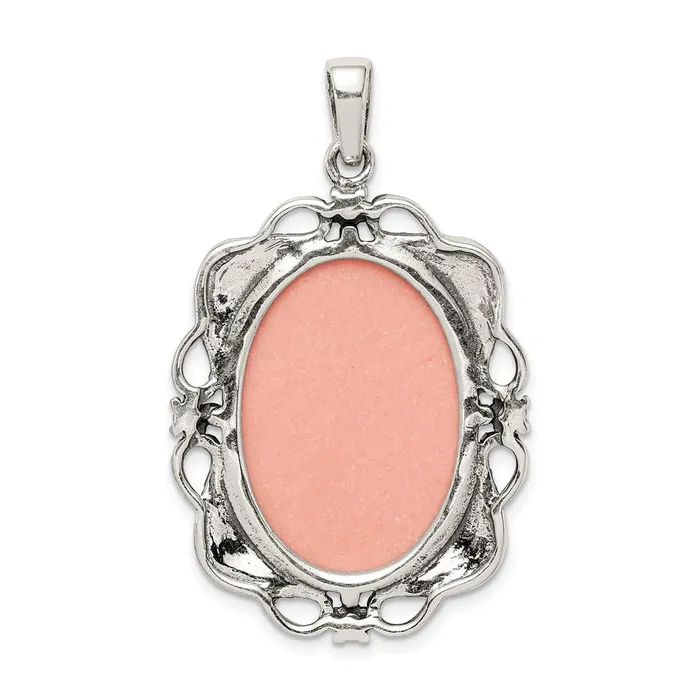 TreasureFineJewelers Necklaces Sterling Silver Marcasite Plastic Pink Cameo Pendant