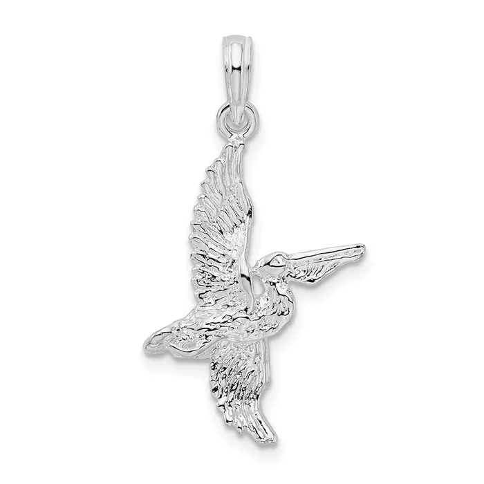 TreasureFineJewelers Necklaces Sterling Silver Polished 3D Flying Pelican Pendant