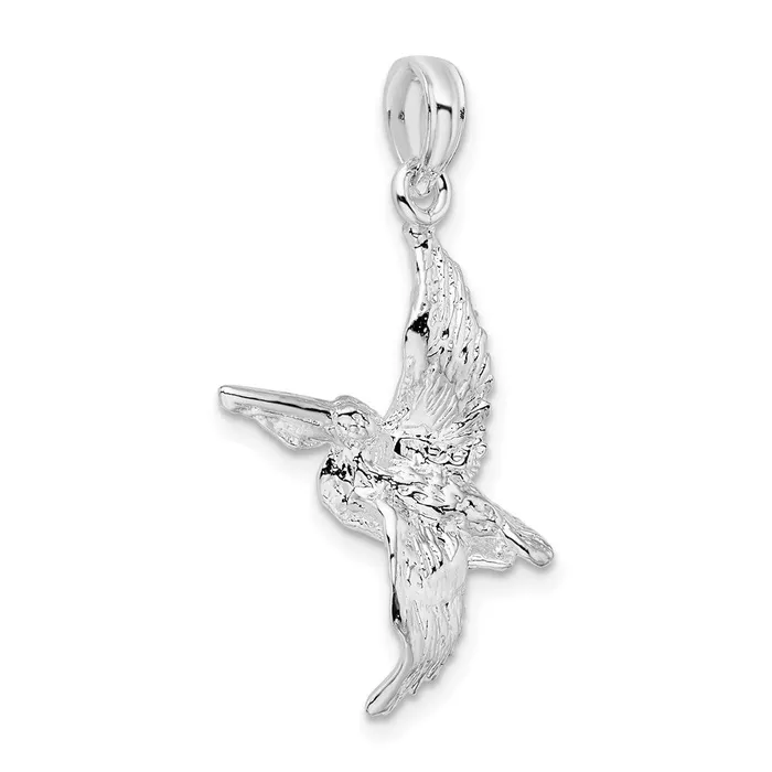 TreasureFineJewelers Necklaces Sterling Silver Polished 3D Flying Pelican Pendant