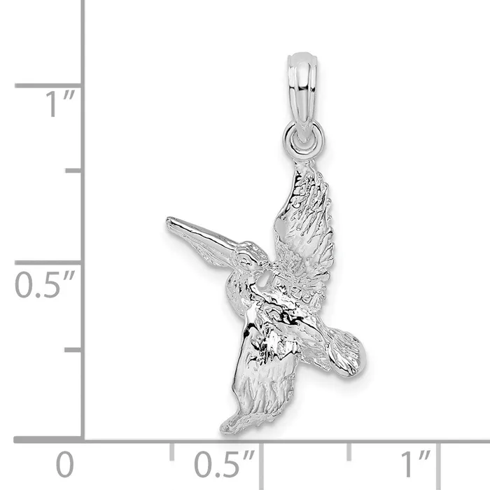 TreasureFineJewelers Necklaces Sterling Silver Polished 3D Flying Pelican Pendant