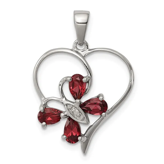 TreasureFineJewelers Necklaces Sterling Silver Rhodium Garnet Diamond Butterfly Heart Pendant TreasureFineJewelers Necklaces Sterling Silver Rhodium Garnet Diamond Butterfly Heart Pendant
