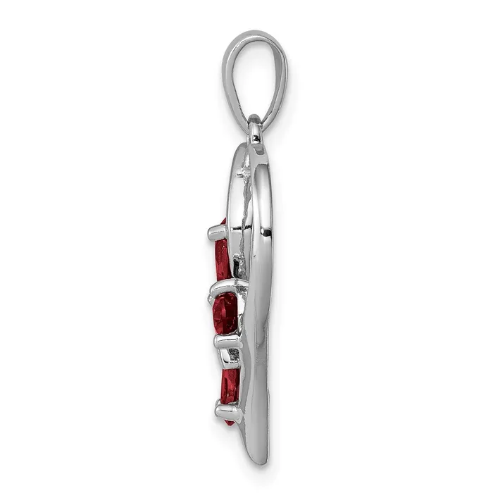 TreasureFineJewelers Necklaces Sterling Silver Rhodium Garnet Diamond Butterfly Heart Pendant