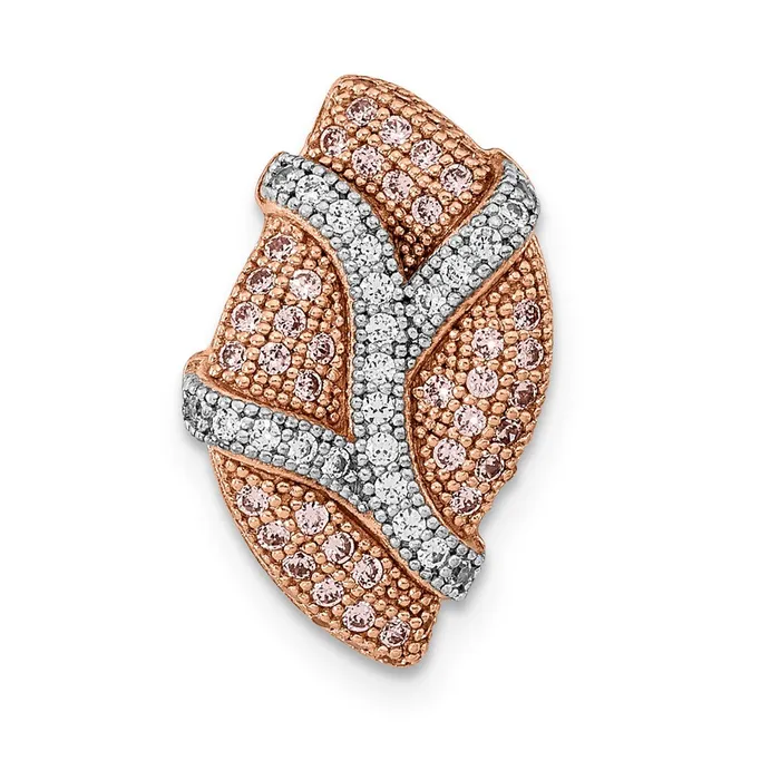 TreasureFineJewelers Necklaces Sterling Silver Rhodiumplate Rosetone PinkClear CZ Chain Slide Pendant TreasureFineJewelers Necklaces Sterling Silver Rhodiumplate Rosetone PinkClear CZ Chain Slide Pendant