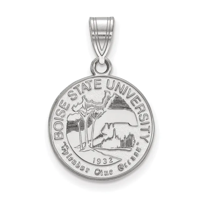 TreasureFineJewelers Necklaces Sterling Silver Rhodiumplated Boise State University Medium Crest Pendant TreasureFineJewelers Necklaces Sterling Silver Rhodiumplated Boise State University Medium Crest Pendant