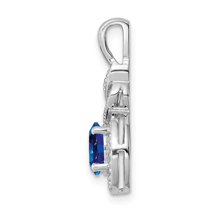 TreasureFineJewelers Necklaces Sterling Silver Rhodiumplated Created Sapphire Diam Pendant