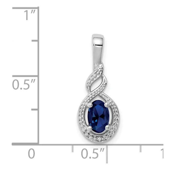 TreasureFineJewelers Necklaces Sterling Silver Rhodiumplated Created Sapphire Diam Pendant