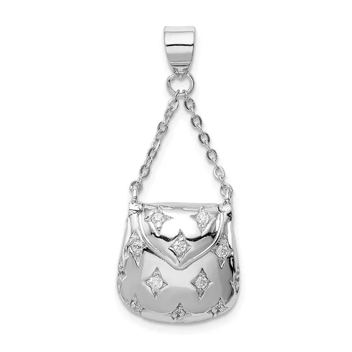 TreasureFineJewelers Necklaces Sterling Silver Rhodiumplated CZ Handbag Pendant TreasureFineJewelers Necklaces Sterling Silver Rhodiumplated CZ Handbag Pendant