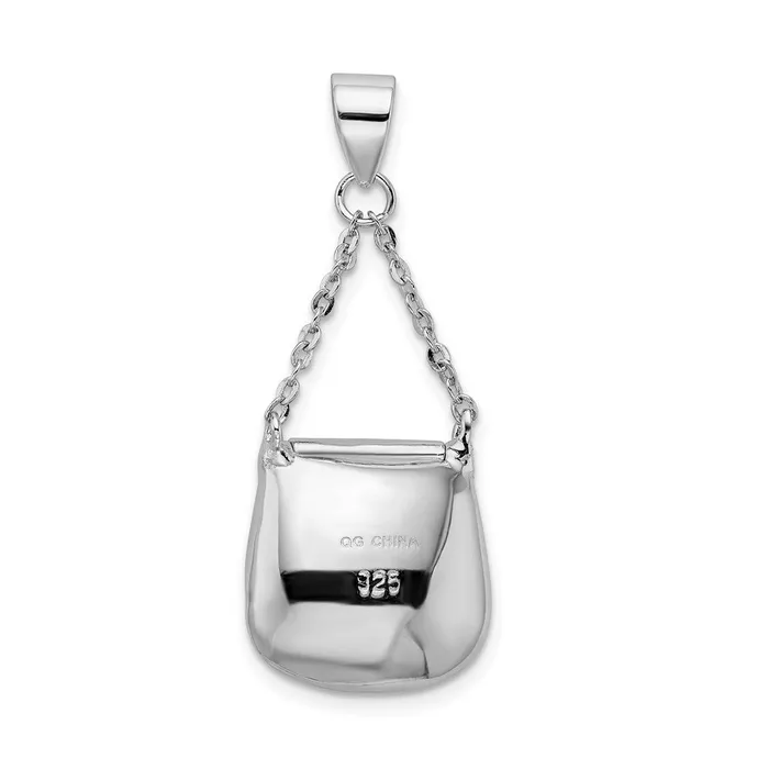 TreasureFineJewelers Necklaces Sterling Silver Rhodiumplated CZ Handbag Pendant