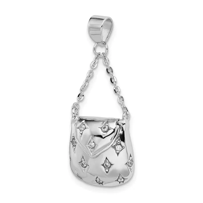 TreasureFineJewelers Necklaces Sterling Silver Rhodiumplated CZ Handbag Pendant