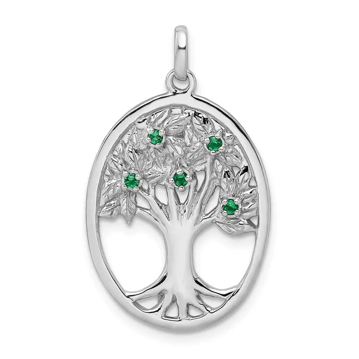 TreasureFineJewelers Necklaces Sterling Silver Rhodiumplated Green Glass Buds Oval Tree Pendant TreasureFineJewelers Necklaces Sterling Silver Rhodiumplated Green Glass Buds Oval Tree Pendant