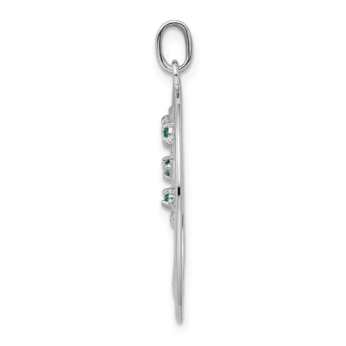 TreasureFineJewelers Necklaces Sterling Silver Rhodiumplated Green Glass Buds Oval Tree Pendant