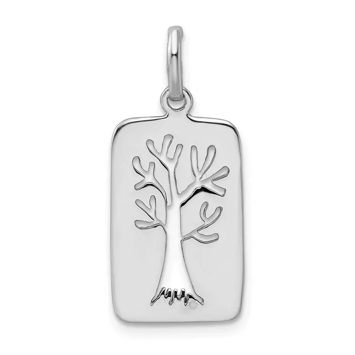 TreasureFineJewelers Necklaces Sterling Silver Rhodiumplated Polished Tree Cutout Charm TreasureFineJewelers Necklaces Sterling Silver Rhodiumplated Polished Tree Cutout Charm