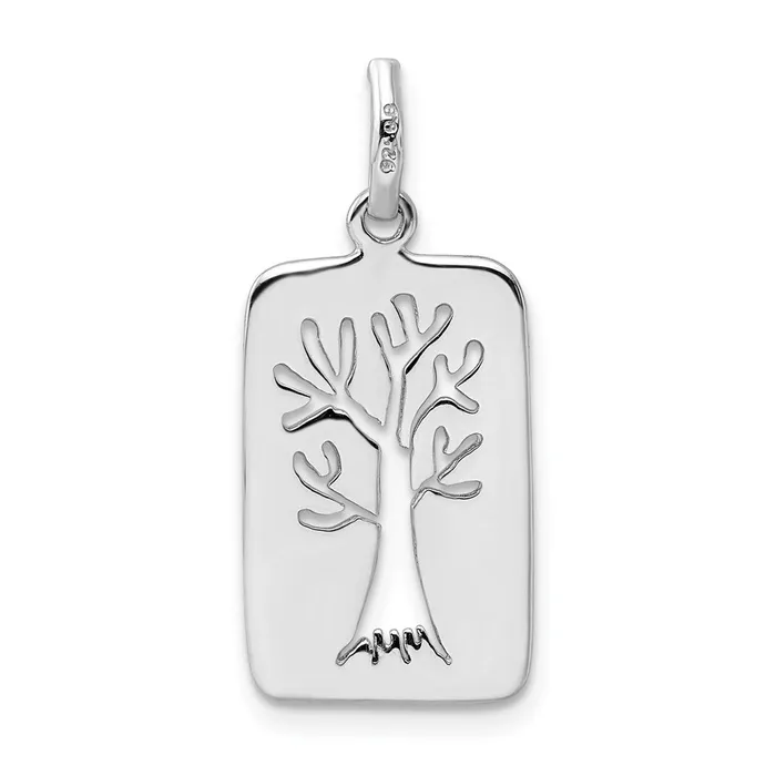 TreasureFineJewelers Necklaces Sterling Silver Rhodiumplated Polished Tree Cutout Charm