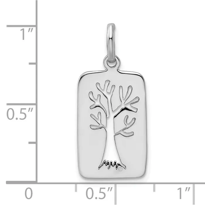 TreasureFineJewelers Necklaces Sterling Silver Rhodiumplated Polished Tree Cutout Charm