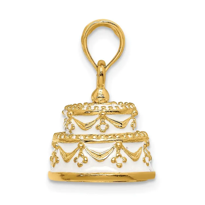 TreasureFineJewelers PreStyled Sets 14k Yellow Gold Polished Enameled JUST MARRIED 3D Wedding Cake Pendant TreasureFineJewelers PreStyled Sets 14k Yellow Gold Polished Enameled JUST MARRIED 3D Wedding Cake Pendant