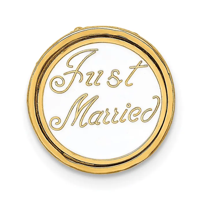 TreasureFineJewelers PreStyled Sets 14k Yellow Gold Polished Enameled JUST MARRIED 3D Wedding Cake Pendant