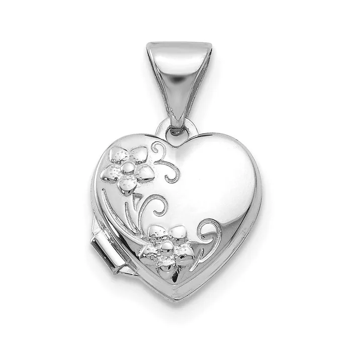 TreasureFineJewelers Rings 14k White Gold Polished HeartShaped Floral Locket TreasureFineJewelers Rings 14k White Gold Polished HeartShaped Floral Locket