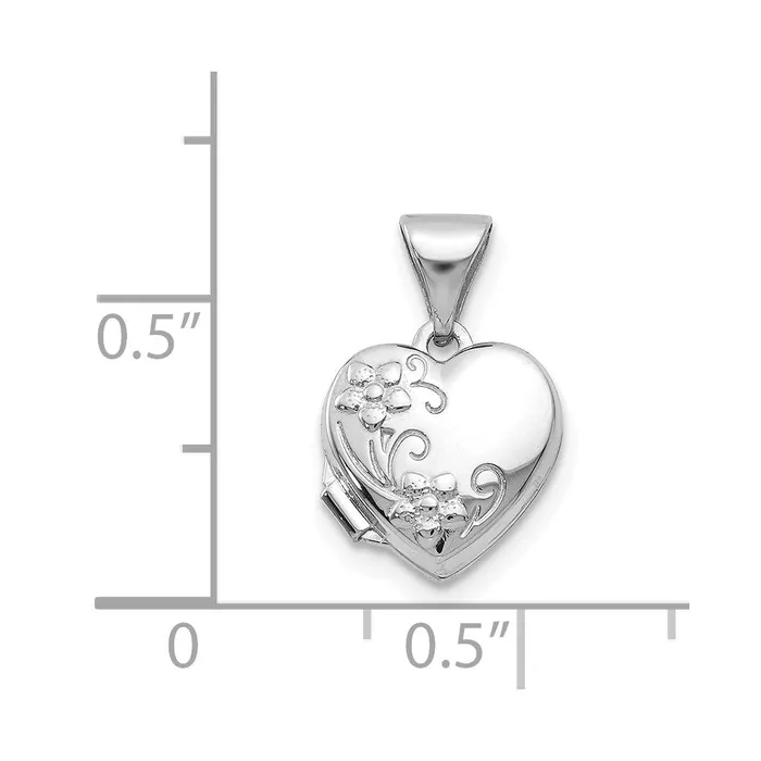TreasureFineJewelers Rings 14k White Gold Polished HeartShaped Floral Locket