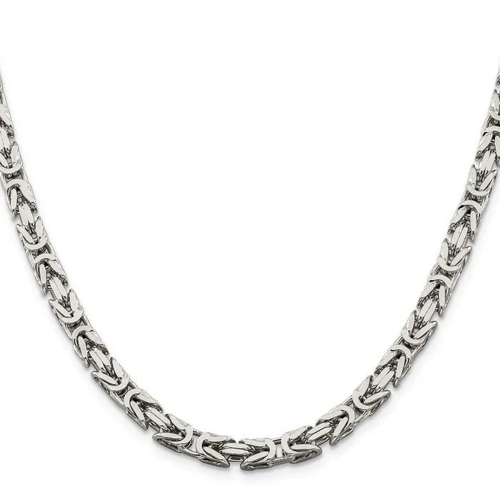 TreasureFineJewelers Rings Sterling Silver 5mm Byzantine Chain