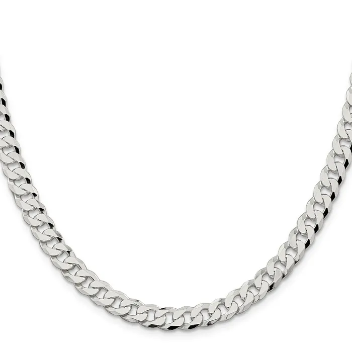 TreasureFineJewelers Rings Sterling Silver 7mm Beveled Curb Chain