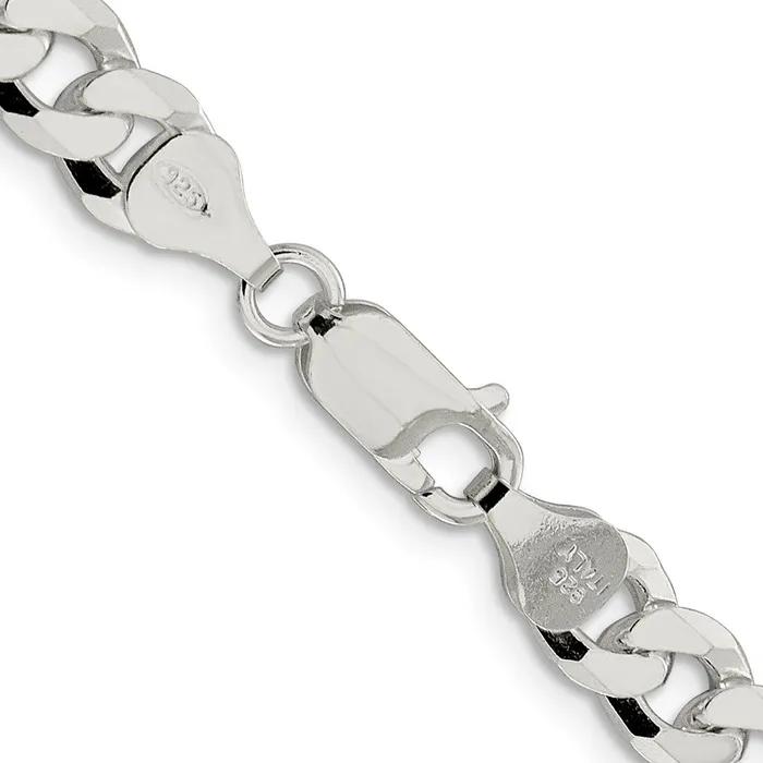 TreasureFineJewelers Rings Sterling Silver 7mm Beveled Curb Chain