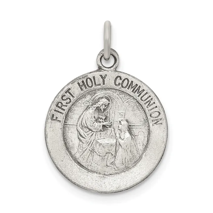 TreasureFineJewelers Rings Sterling Silver Antiqued First Holy Communion Medal TreasureFineJewelers Rings Sterling Silver Antiqued First Holy Communion Medal