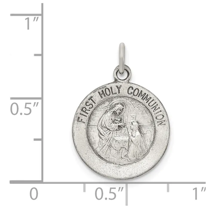 TreasureFineJewelers Rings Sterling Silver Antiqued First Holy Communion Medal