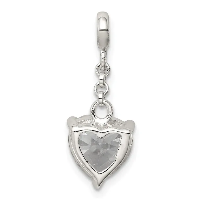 TreasureFineJewelers Rings Sterling Silver Clear CZ Heart 12in Dangle Enhancer