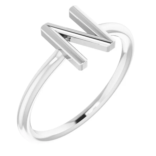 TreasureFineJewelers Rings Sterling Silver Initial N Ring