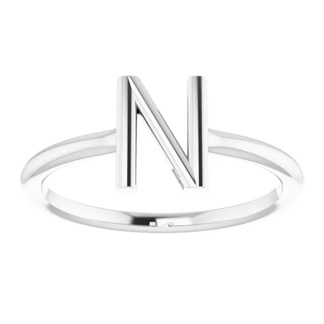TreasureFineJewelers Rings Sterling Silver Initial N Ring