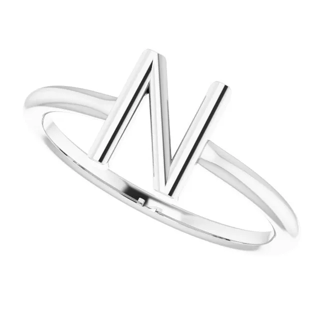 TreasureFineJewelers Rings Sterling Silver Initial N Ring