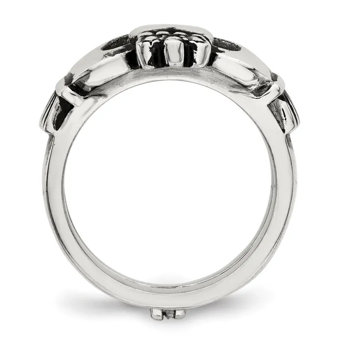 TreasureFineJewelers Stainless Steel Antiqued Love Loyalty Friendship Claddagh Hinged Ring Rings TreasureFineJewelers Stainless Steel Antiqued Love Loyalty Friendship Claddagh Hinged Ring Rings