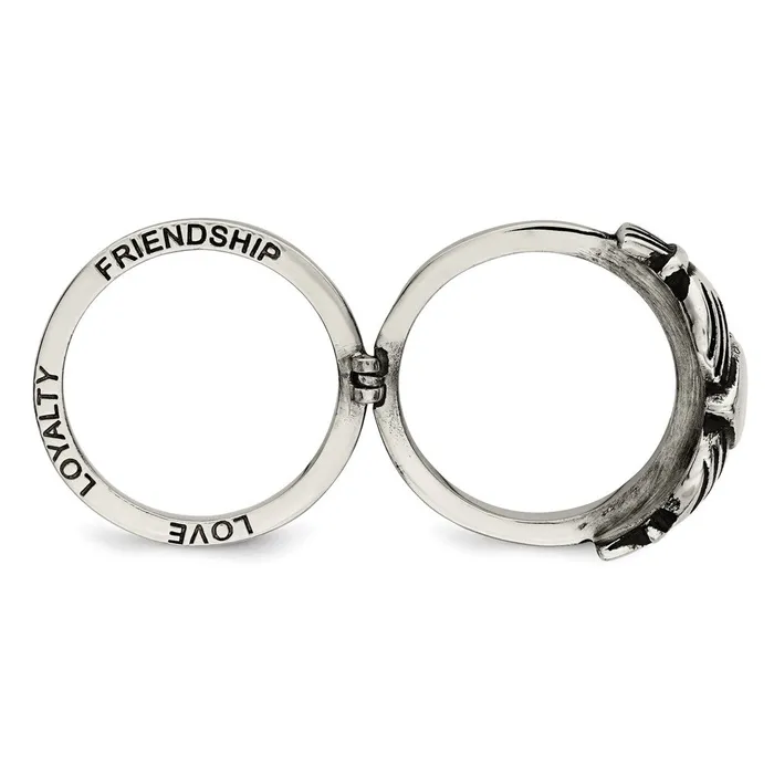 TreasureFineJewelers Stainless Steel Antiqued Love Loyalty Friendship Claddagh Hinged Ring Rings